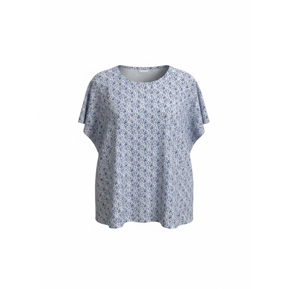 Croft & Barrow Women XXL Blue White Floral Print Classic Tee Cotton Short Sleeve